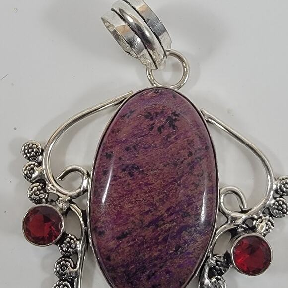 Ruby Zoisite Pendant – With Red Garnet Accents + 20" Sterling Silver Chain - Picture 9 of 10